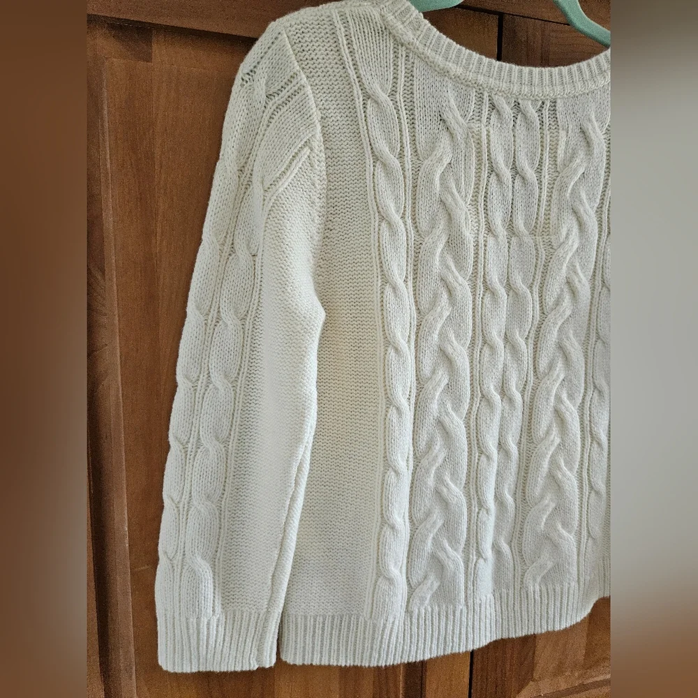 Vintage Abercrombie & Fitch Cable Knit Sweater Womens L Cream Ivory Crew Neck - Picture 5 of 12